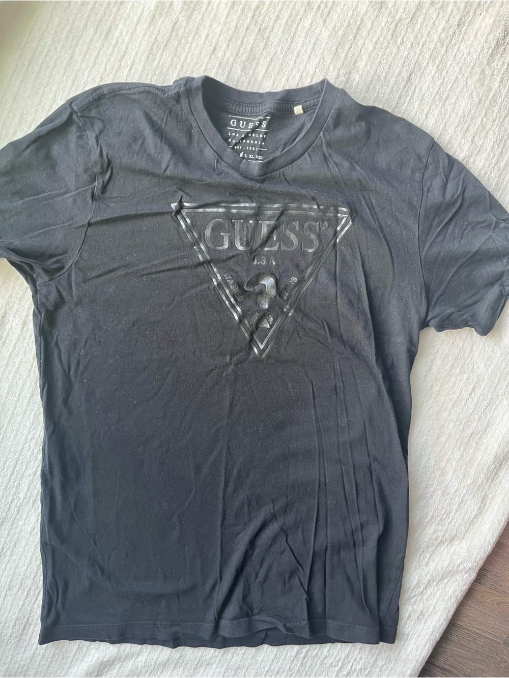 Guess Black Short Sleeve Tee with Gloss Logo Triangle